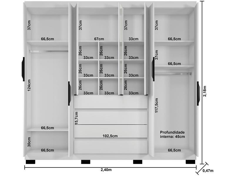 Guarda-roupa Casal com Espelho 7 Portas 4 Gavetas Araplac Lisboa